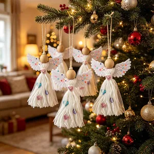 Décorations d'anges de Noël tissés blancs faits main pour sapin de fête décoratif