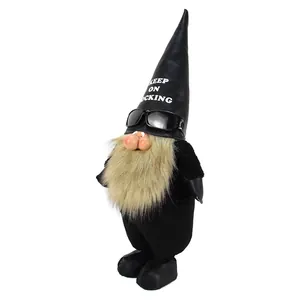 Detail view of rock gnome figurine with sunglasses and Keep On Rocking hat design