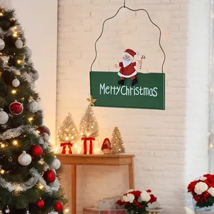 Plaque de porte de Noël artisanale en métal avec Père Noël et message Joyeux Noël