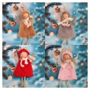 Plush Christmas angel ornaments with reindeer antlers for tree decoration, set of 4 colors.