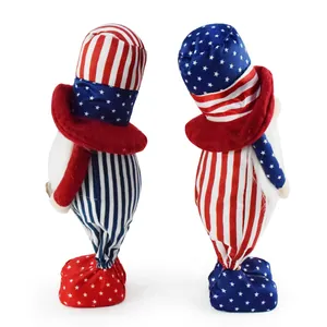 Detail view of Independence Day patriotic gnomes with stars and stripes patterns.