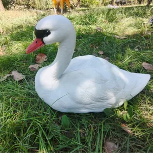 Lifelike white swan garden ornament statue for outdoor pond landscaping decoration