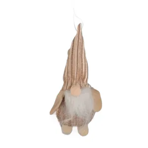Cute Christmas gnome plush ornament hanging on white background for tree decoration