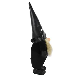 Side profile of a cool rock gnome figurine wearing sunglasses and a black leather hat