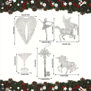 Transparent acrylic Christmas hanging ornaments set with size dimensions in cm and inches.