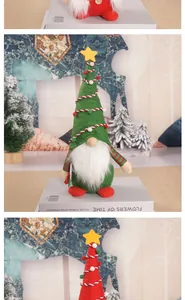 Detailed view of a plush Christmas gnome with a green tree hat and white beard decoration