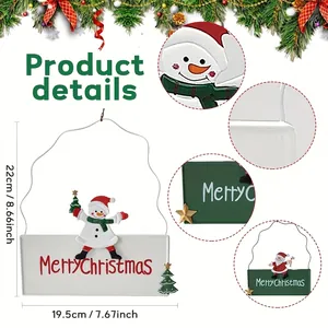 Vue détaillée d'une plaque de Noël en métal avec bonhomme de neige et dimensions