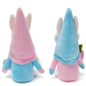 Detailed rear view of plush Easter gnomes with pink and blue rabbit ear hats.