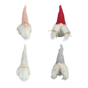 Set of 4 knitted Christmas gnome ornaments for festive tree hanging decoration