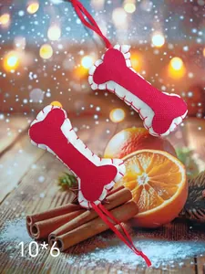 Adorno de Navidad de felpa roja y blanca en forma de hueso, medida 10x6cm para árbol