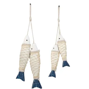 Mediterranean style wooden fish hanging ornaments for nautical themed wall decoration