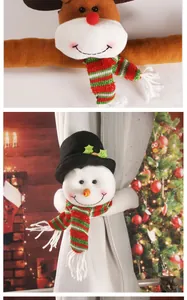 Embrasses de rideaux festives en peluche bonhomme de neige et renne pour décor de Noël