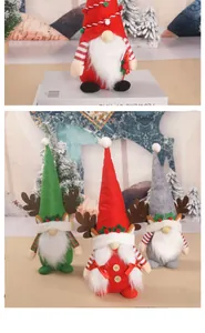 Detailed view of colorful Christmas gnomes with reindeer antlers and plush white beards