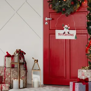 Panneau de porte festif en métal avec bonhomme de neige pour décoration de Noël