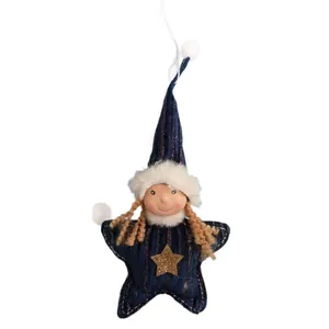 Adorable plush Christmas angel star pendant ornament for holiday tree decoration in navy blue