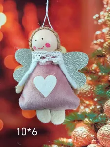 Lovely plush Christmas angel girl hanging ornament with heart and glitter wings