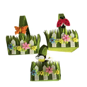 3er-Set kreative Oster-Filzkörbe mit niedlichen Tiermotiven, Grashalmen und Blumen