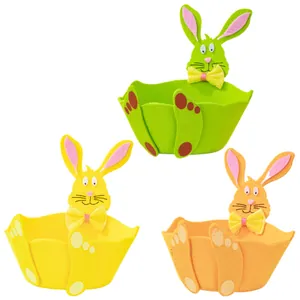Bunte Osterhasen-Körbe aus Filz in Grün, Gelb und Orange