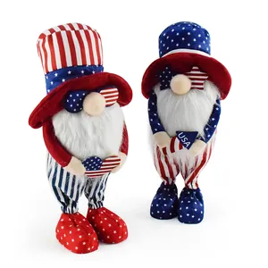 Pair of patriotic American July 4th Independence Day gnomes with USA flag and heart