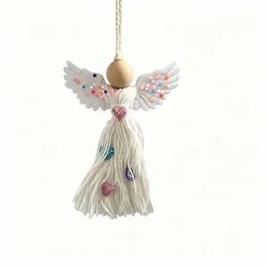 Ornement ange de Noël tissé blanc fait main avec étoiles et cœurs colorés scintillants