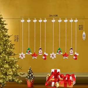 Detailed dimensions of 3m Christmas curtain lights with snowflake and snowman pendants