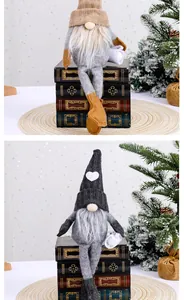 Macro detail of knitted Christmas gnomes sitting on vintage books in a festive setting