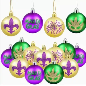 Mardi Gras Ball Ornaments Plastic Shatterproof Hanging Balls For Carnival Party Festive Home Decoration Glitter Patterns Holiday Baubles