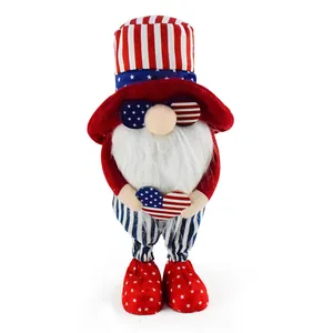 Macro view of plush Independence Day gnome ornament with stars and stripes pattern