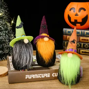 Halloween Gesichtsloser Zwerg Ornamente Pailletten Zauberhut Zwerg Plüschpuppe Mit Spinne Fledermaus Dekor Halloween Tischdeko