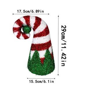 Detailed dimensions of red and white striped Christmas elf hat decoration with green glitter