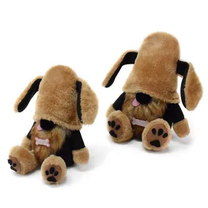 Detailed macro view of cute brown dog plush gnomes with bone decorations