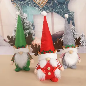 Set of three handcrafted Christmas gnomes with reindeer antlers for festive holiday decor.