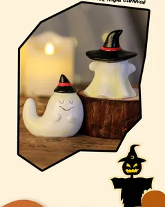 Adorable Halloween ghost resin ornaments with witch hats for festive home party decor