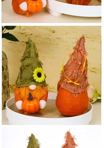 Pair of Thanksgiving gnomes with sunflowers and pumpkins for festive autumn holiday decor