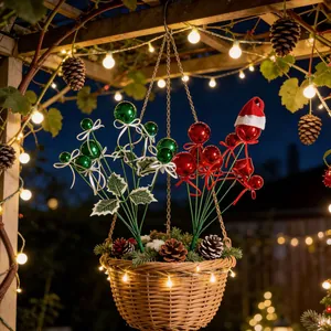 Christmas Tree Stem Ornament Plastic Ball Pick With Bow Holly Leaves For Xmas Party Garden Home Atmosphere Festive Decoration