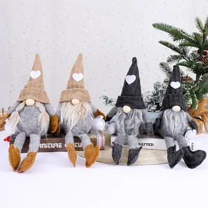 Knitted Faceless Christmas Gnome Doll Long Hanging Legs Plush Fabric Heart Decor Nordic Style Home Festive Holiday Ornament