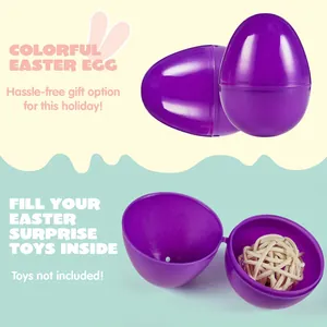 Detail showing purple plastic Easter egg shells opened to fill with surprise toys.
