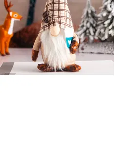 Detailed view of handmade coffee gnome plush doll for home and festive window decoration