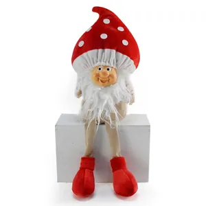 Decorazione Natalizia Gnomo Fungo Viso in Resina Bambola Seduta Con Gambe Pendenti Arredo Nordico per Casa Festa Regalo