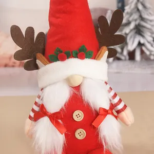 Christmas reindeer gnome plush doll with red hat and white beard for holiday decor