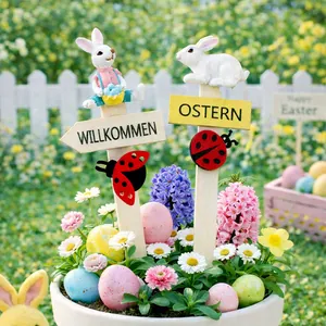 Pali da Giardino in Resina per Pasqua Coniglio Segnali da Cortile per Piante in Vaso Decorazione Willkommen Ostern