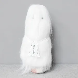 Detailed view of the soft white faux fur on the cute Halloween ghost plush ornament.