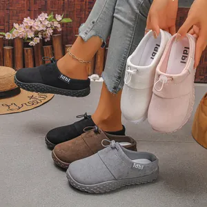 Stylish women's thick-sole mules with adjustable drawstring and soft velvet finish