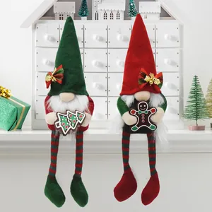 Pair of festive Christmas gnome plush ornaments with gingerbread man and tree decorations