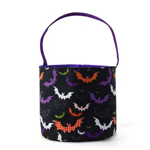 Bolsa de Regalo de Tela de Halloween Estampado de Murciélago Cubo de Caramelos Portátil Para Decoración de Fiesta de Vacaciones