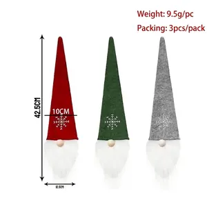 Set of 3 Christmas gnome wine bottle covers with snowflake embroidery and white beard