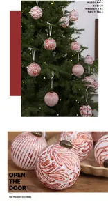 Close-up detail of European style vintage red and white Christmas ball ornaments