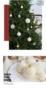 Detailed macro view of 8cm white flocked Christmas ball ornaments with elegant textures
