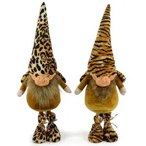 Luipaardprint Kabouter Pluche Figuur Ornament Herfst Winter Hars Gezicht Dwerg Pop Voor Thuis Tafel Decoratie Kerst Cadeau