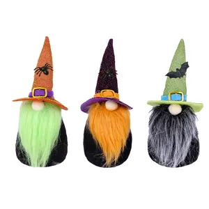 3er-Set Halloween-Zwerge mit Glitzerhüten und Spinnen für die festliche Tischdeko